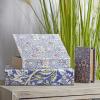 imageDeco 79 Canvas Decorative Box Faux Storage Book Book Shaped Boxes with Varying Coral and Shell Patterns Set of 3 Decorative Keepsake Boxes 12quot 9quot 6quotH Light BlueBlue