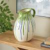 imageDeco 79 Ceramic Abstract Decorative Vase Centerpiece Vases with Green and Blue Drip Design and Handle Flower Vases for Home Decoration 9quot x 8quot x 11quot White9 x 8 x 11