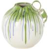 imageDeco 79 Ceramic Abstract Decorative Vase Centerpiece Vases with Green and Blue Drip Design and Handle Flower Vases for Home Decoration 9quot x 8quot x 11quot White11 x 10 x 11