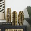 imageDeco 79 Ceramic Decorative Vase Dimensional Ribbed Centerpiece Vases with Varying Shapes Set of 3 Flower Vases for Home Decoration 4quot W 11quot H GoldGold