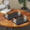 imageDeco 79 Marble Slim Textured Tray with Rod Handles Set of 2 22quot 18quot W BlackBlack