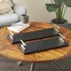 imageDeco 79 Marble Slim Textured Tray with Rod Handles Set of 2 22quot 18quot W BlackBlack