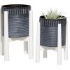 imageDeco 79 Metal Indoor Outdoor Planter Large Planter Pot with Removable Wood Stand Set of 2 Planters 17quot 15quotH WhiteBlack