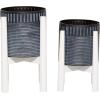 imageDeco 79 Metal Indoor Outdoor Planter Large Planter Pot with Removable Wood Stand Set of 2 Planters 17quot 15quotH WhiteBlack