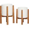 imageDeco 79 Metal Indoor Outdoor Planter Large Planter Pot with Removable Wood Stand Set of 2 Planters 17quot 15quotH WhiteWhite