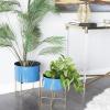 imageDeco 79 Metal Indoor Outdoor Planter Small Planter Pot with Removable Gold Stand Set of 2 Planters 12quot 16quotH PinkBlue