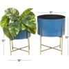 imageDeco 79 Metal Indoor Outdoor Planter Small Planter Pot with Removable Gold Stand Set of 2 Planters 12quot 16quotH PinkBlue