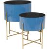 imageDeco 79 Metal Indoor Outdoor Planter Small Planter Pot with Removable Gold Stand Set of 2 Planters 12quot 16quotH PinkBlue
