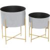 imageDeco 79 Metal Indoor Outdoor Planter Small Planter Pot with Removable Gold Stand Set of 2 Planters 12quot 16quotH PinkGray