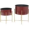imageDeco 79 Metal Indoor Outdoor Planter Small Planter Pot with Removable Gold Stand Set of 2 Planters 12quot 16quotH PinkRed