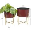 imageDeco 79 Metal Indoor Outdoor Planter Small Planter Pot with Removable Gold Stand Set of 2 Planters 12quot 16quotH PinkRed