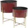imageDeco 79 Metal Indoor Outdoor Planter Small Planter Pot with Removable Gold Stand Set of 2 Planters 12quot 16quotH PinkRed