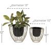 imageDeco 79 Metal Indoor Outdoor Planter Small Planter Pot with Removable Gold Wire Stand Set of 2 Planters 10quot 12quotH BlackBlack