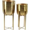 imageDeco 79 Metal Indoor Outdoor Planter Small Planter Pot with Removable Gold Wire Stand Set of 2 Planters 10quot 12quotH BlackGold