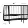 imageDeco 79 Metal Narrow Oval 2 Shelf Console Table with Open Wire Frame 48 x 14 x 34 Black