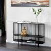 imageDeco 79 Metal Narrow Oval 2 Shelf Console Table with Open Wire Frame 48 x 14 x 34 Black