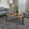 imageDeco 79 Petrified Stone Handmade Petrified Wood Coffee Table with Gold Base 40quot x 40quot x 19quot Brown