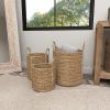 imageDeco 79 Seagrass Handmade Decorative and Functional Storage Basket Woven Basket Organizer with Extended Handles Set of 3 Basket for Storage 20quot 17quot 13quotH Brown