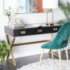 imageDeco 79 Wood 3 Drawer Desk with Outlet 47quot x 20quot x 30quot Black
