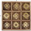 imageDeco 79 Wood Tic Tac Toe Geometric Game Set with Gold Inlay 8quot x 8quot x 1quot Brown