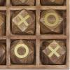 imageDeco 79 Wood Tic Tac Toe Geometric Game Set with Gold Inlay 8quot x 8quot x 1quot Brown