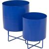 imageThe Novogratz Metal Indoor Outdoor Planter Small Planter Pot Set of 3 Planters 14quot 12quot 10quotH BlackBlue