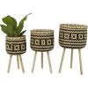 imageDeco 79 Bamboo Wood Handmade Indoor Planter Woven Basket Large Planter Pot with Wooden Tripod Legs Set of 3 Planters 26quot 23quot 20quotH BrownBrown