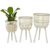 imageDeco 79 Bamboo Wood Handmade Indoor Planter Woven Basket Large Planter Pot with Wooden Tripod Legs Set of 3 Planters 26quot 23quot 20quotH BrownWhite