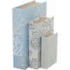 imageDeco 79 Canvas Decorative Box Faux Storage Book Book Shaped Boxes with Varying Coral and Shell Patterns Set of 3 Decorative Keepsake Boxes 12quot 9quot 6quotH Light BlueLight Blue