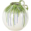 imageDeco 79 Ceramic Abstract Decorative Vase Centerpiece Vases with Green and Blue Drip Design and Handle Flower Vases for Home Decoration 9quot x 8quot x 11quot White11 x 10 x 11