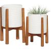 imageDeco 79 Metal Indoor Outdoor Planter Large Planter Pot with Removable Wood Stand Set of 2 Planters 17quot 15quotH WhiteWhite