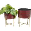 imageDeco 79 Metal Indoor Outdoor Planter Small Planter Pot with Removable Gold Stand Set of 2 Planters 12quot 16quotH PinkRed