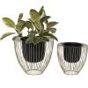imageDeco 79 Metal Indoor Outdoor Planter Small Planter Pot with Removable Gold Wire Stand Set of 2 Planters 10quot 12quotH BlackBlack