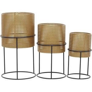 imageCosmoLiving by Cosmopolitan Metal Indoor Outdoor Planter Geometric Cutout Large Planter Pot with Circular Removeable Stands Set of 3 Planters 23quot 19quot 15quotH BlackGold