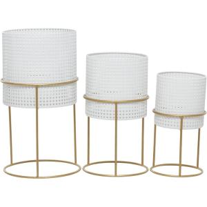 imageCosmoLiving by Cosmopolitan Metal Indoor Outdoor Planter Geometric Cutout Large Planter Pot with Circular Removeable Stands Set of 3 Planters 23quot 19quot 15quotH BlackWhite
