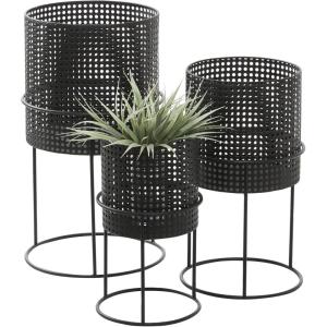 imageCosmoLiving by Cosmopolitan Metal Indoor Outdoor Planter Geometric Cutout Large Planter Pot with Circular Removeable Stands Set of 3 Planters 23quot 19quot 15quotH BlackBlack