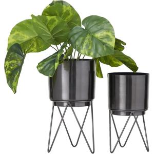 imageCosmoLiving by Cosmopolitan Metal Indoor Outdoor Planter Small Small Planter Pot with Removable Stand Set of 2 Planters 5quot 4quotW SilverBlack