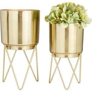 imageCosmoLiving by Cosmopolitan Metal Indoor Outdoor Planter Small Small Planter Pot with Removable Stand Set of 2 Planters 5quot 4quotW SilverGold