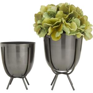 imageCosmoLiving by Cosmopolitan Metal Indoor Outdoor Planter Small Small Planter Pot with Removable Stand Set of 2 Planters 5quot 4quotW SilverGray