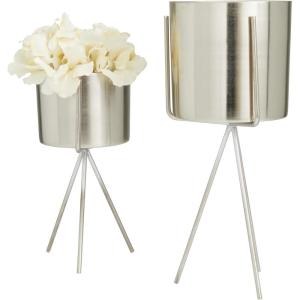 imageCosmoLiving by Cosmopolitan Metal Indoor Outdoor Planter Small Small Planter Pot with Removable Stand Set of 2 Planters 5quot 4quotW SilverSilver
