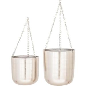 imageCosmoLiving by Cosmopolitan Metal Indoor Outdoor Wall Planter Indoor Outdoor Hanging Dome Hanging Planter with Chain Set of 2 Plant Hanger 9quot 11quotH GoldSilver