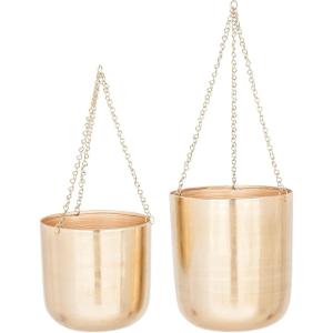 imageCosmoLiving by Cosmopolitan Metal Indoor Outdoor Wall Planter Indoor Outdoor Hanging Dome Hanging Planter with Chain Set of 2 Plant Hanger 9quot 11quotH GoldGold