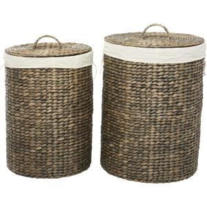imageCosmoLiving by Cosmopolitan Seagrass Handmade Decorative and Functional Storage Basket Basket Organizer with Liner and Matching Tops Set of 2 Basket for Storage 24quot 25quotH Dark BrownDark Brown