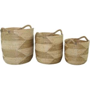 imageCosmoLiving by Cosmopolitan Seagrass Handmade Two Toned Storage Basket with Handles Set of 3 19quot 16quot 13quotH Brown19  16  13H