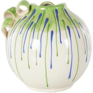 imageDeco 79 Ceramic Abstract Decorative Vase Centerpiece Vases with Green and Blue Drip Design and Handle Flower Vases for Home Decoration 9quot x 8quot x 11quot White8 x 8 x 8