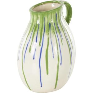 imageDeco 79 Ceramic Abstract Decorative Vase Centerpiece Vases with Green and Blue Drip Design and Handle Flower Vases for Home Decoration 9quot x 8quot x 11quot White9 x 8 x 11