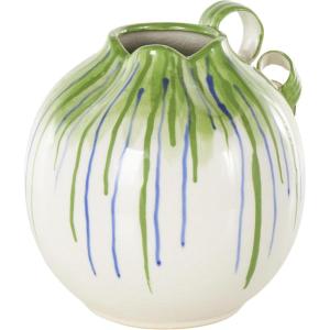 imageDeco 79 Ceramic Abstract Decorative Vase Centerpiece Vases with Green and Blue Drip Design and Handle Flower Vases for Home Decoration 9quot x 8quot x 11quot White11 x 10 x 11