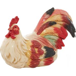imageDeco 79 Ceramic Rooster Decorative Garden Sculpture Spotted Indoor Outdoor Garden Statue with Black and Red Accents Outdoor Sculpture 13quot x 6quot x 14quot BeigeRed