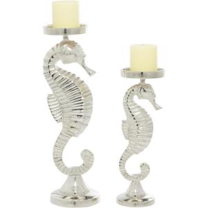 imageDeco 79 Coastal Aluminum Solid Candle Holder Set of 2 18quot 14quotH GoldSilver
