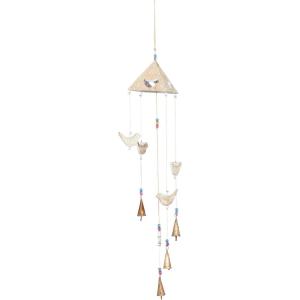 imageDeco 79 Mango Wood Bird Indoor Outdoor Windchime with Glass Beads and Cone Bells 5quot x 5quot x 32quot Gold